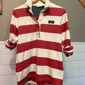 L.L.Bean Vintage Nantucket Red and Cream Striped Rugby Shirt